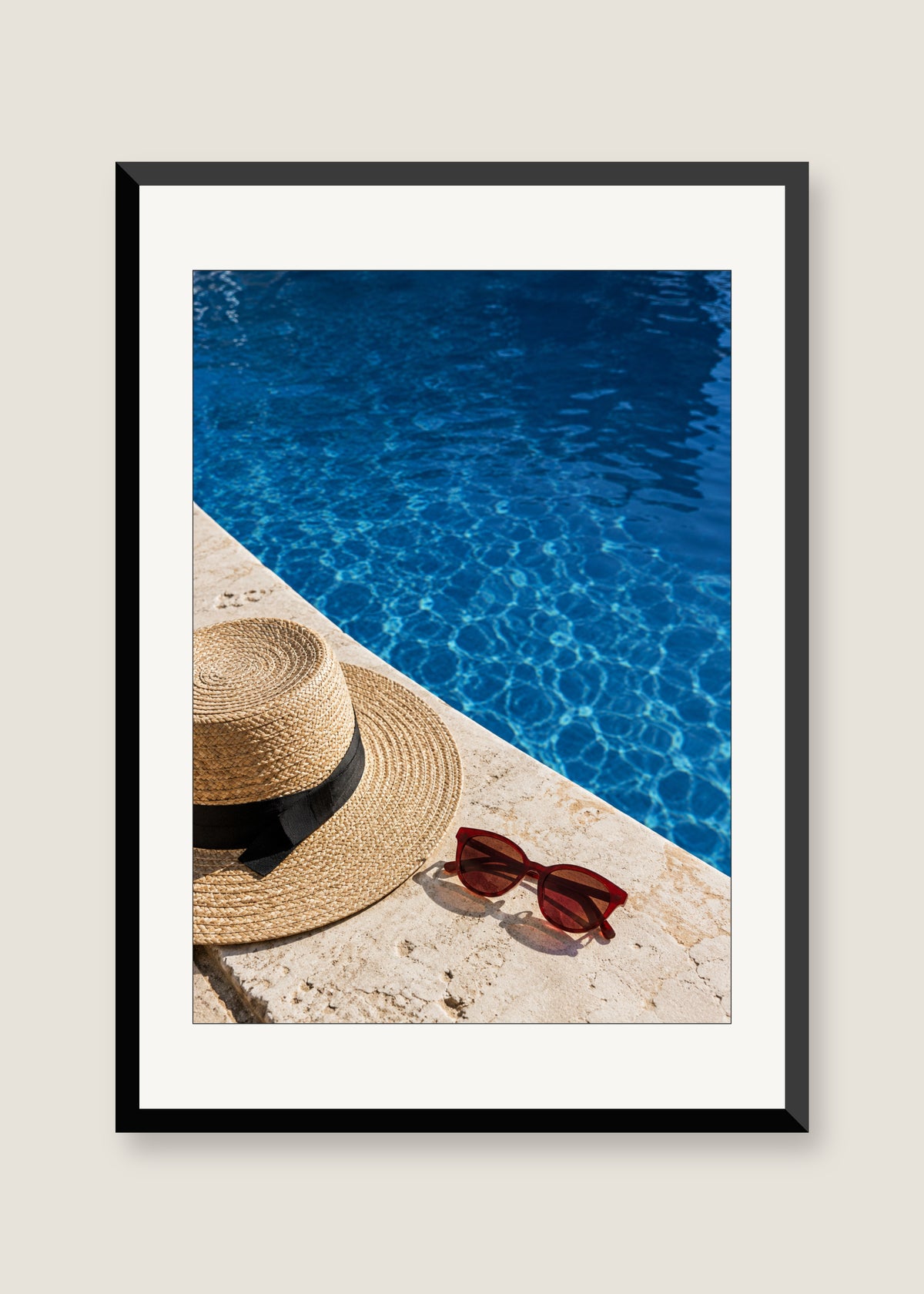 Sunhat by the Pool, White mat with black frame