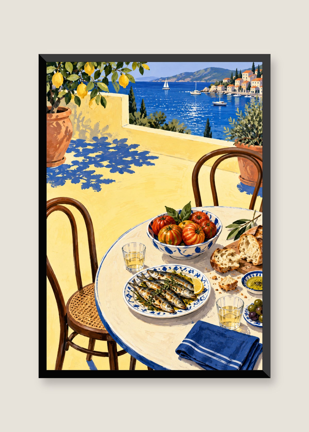 Supper by the Harbour, No mat with black frame