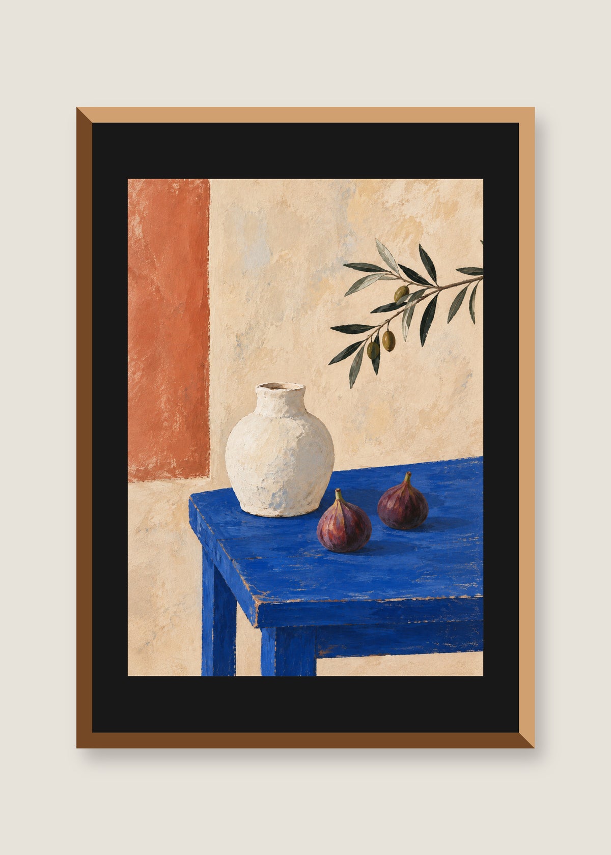 Table in Cadaqués, Black mat with natural oak frame