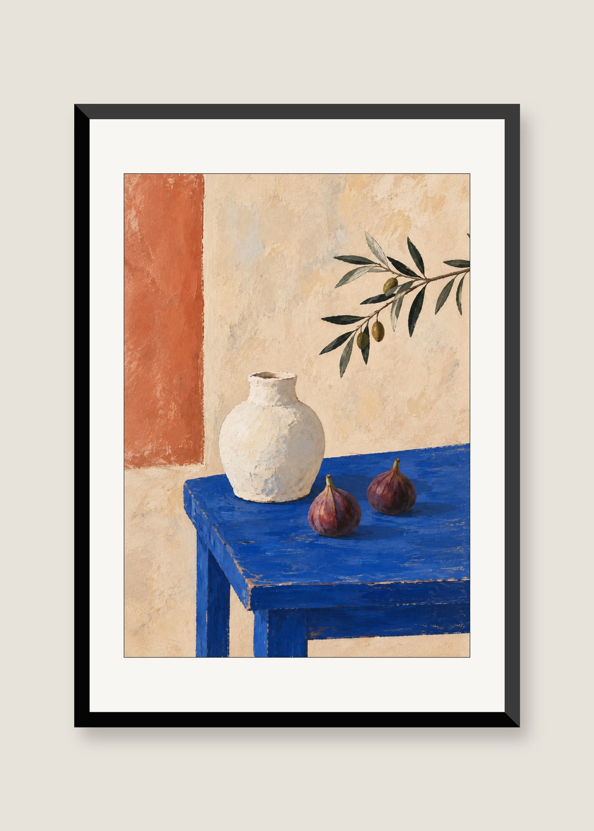 Table in Cadaqués, White mat with black frame