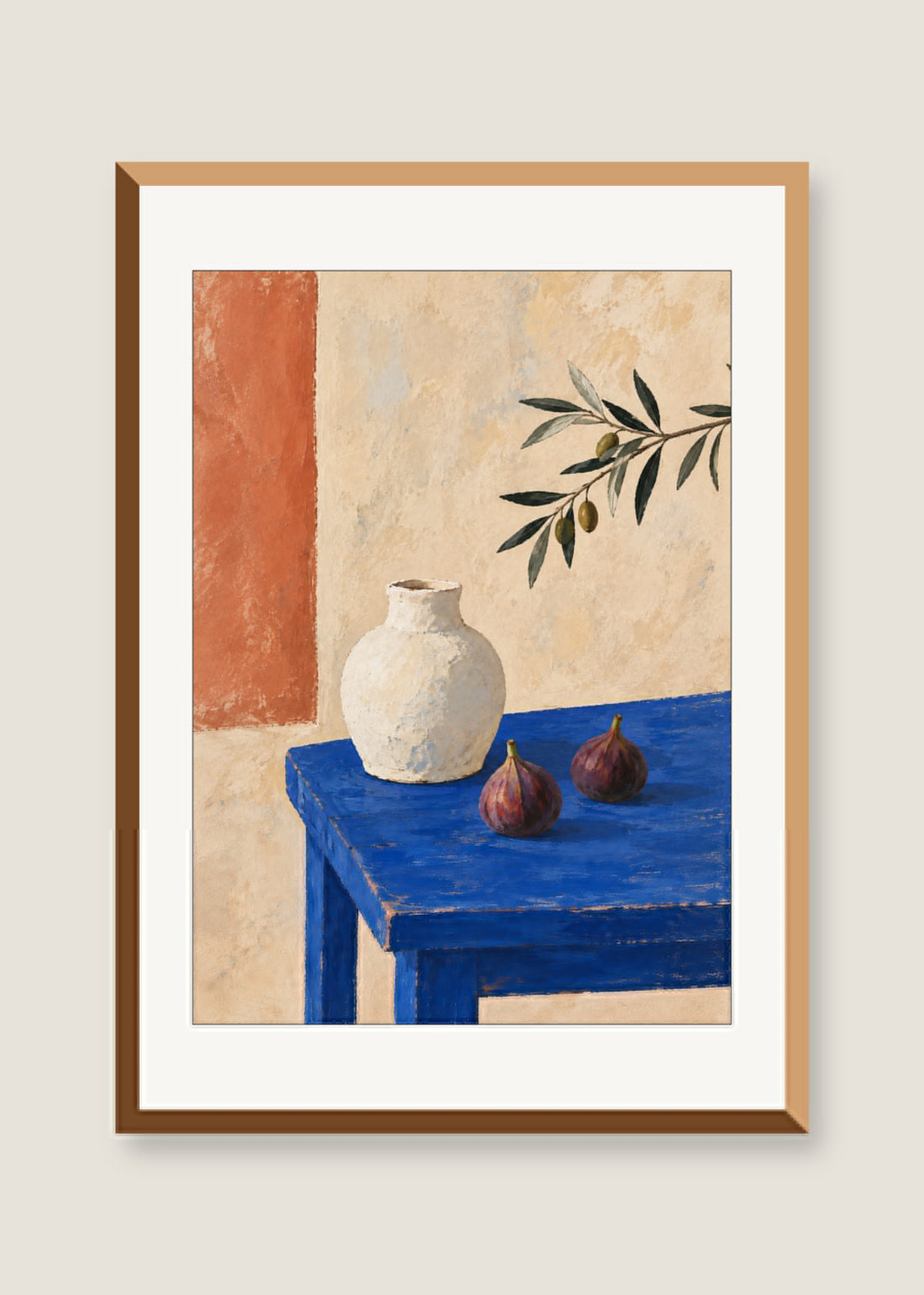 Table in Cadaqués, White mat with natural oak frame