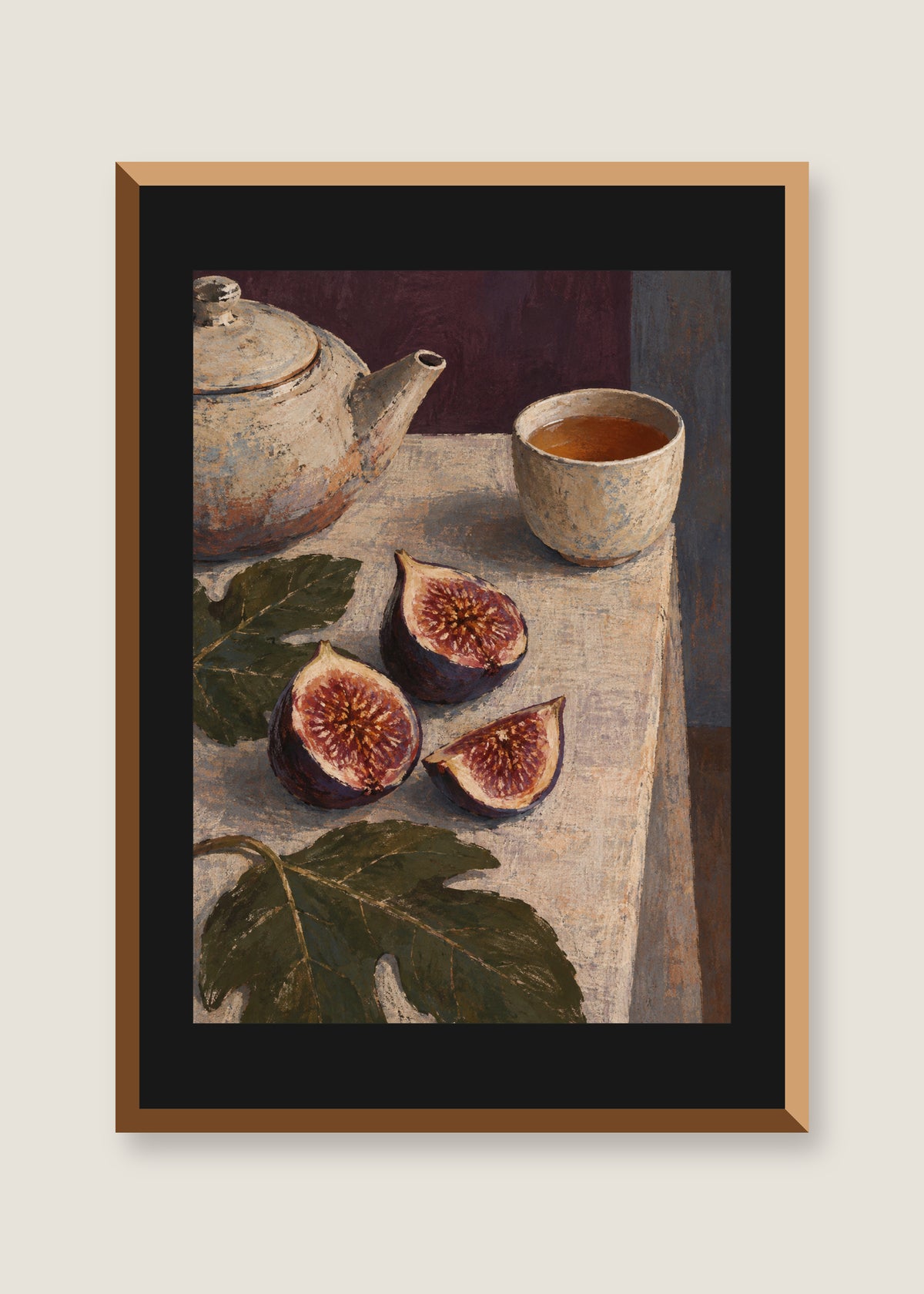 Tea with Figs, Black mat with natural oak frame