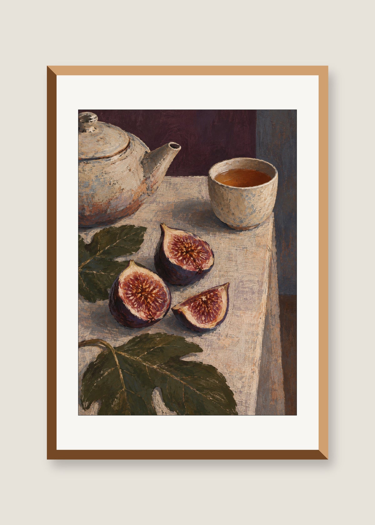 Tea with Figs, White mat with natural oak frame