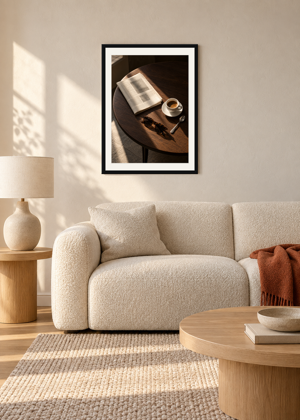 The Daily Ritual, black framed lifestyle room presentation with white mat