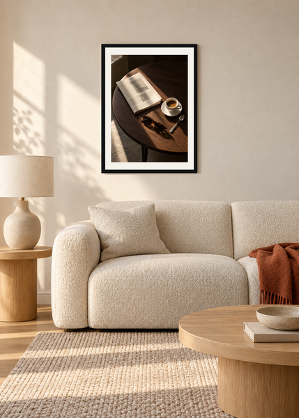 The Daily Ritual, black framed lifestyle room presentation with white mat