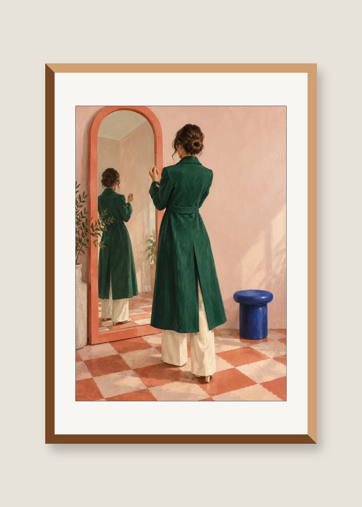 The Green Dressing Room, White mat with natural oak frame