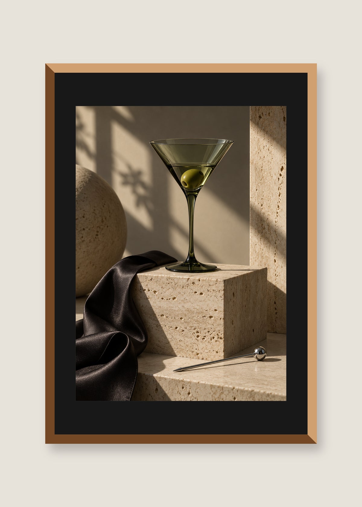 The Last Olive, Black mat with natural oak frame