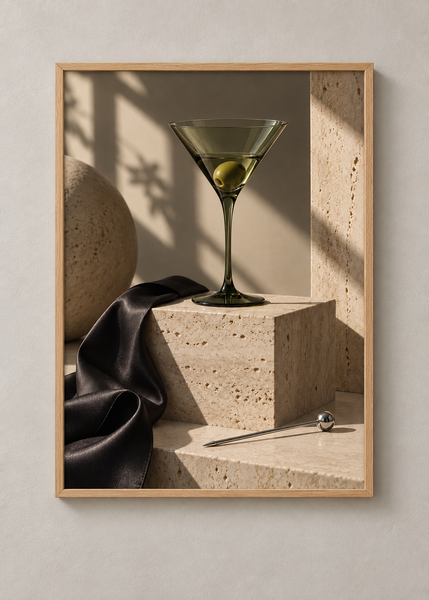 The Last Olive, framed 50 by 70 centimetre art print in natural wood