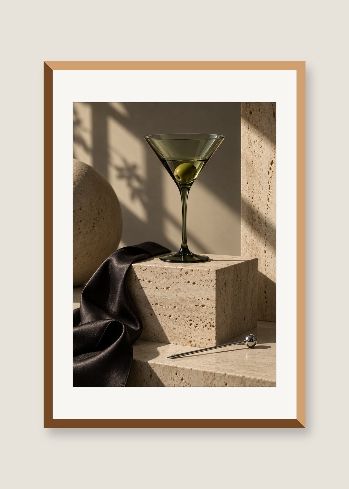 The Last Olive, White mat with natural oak frame