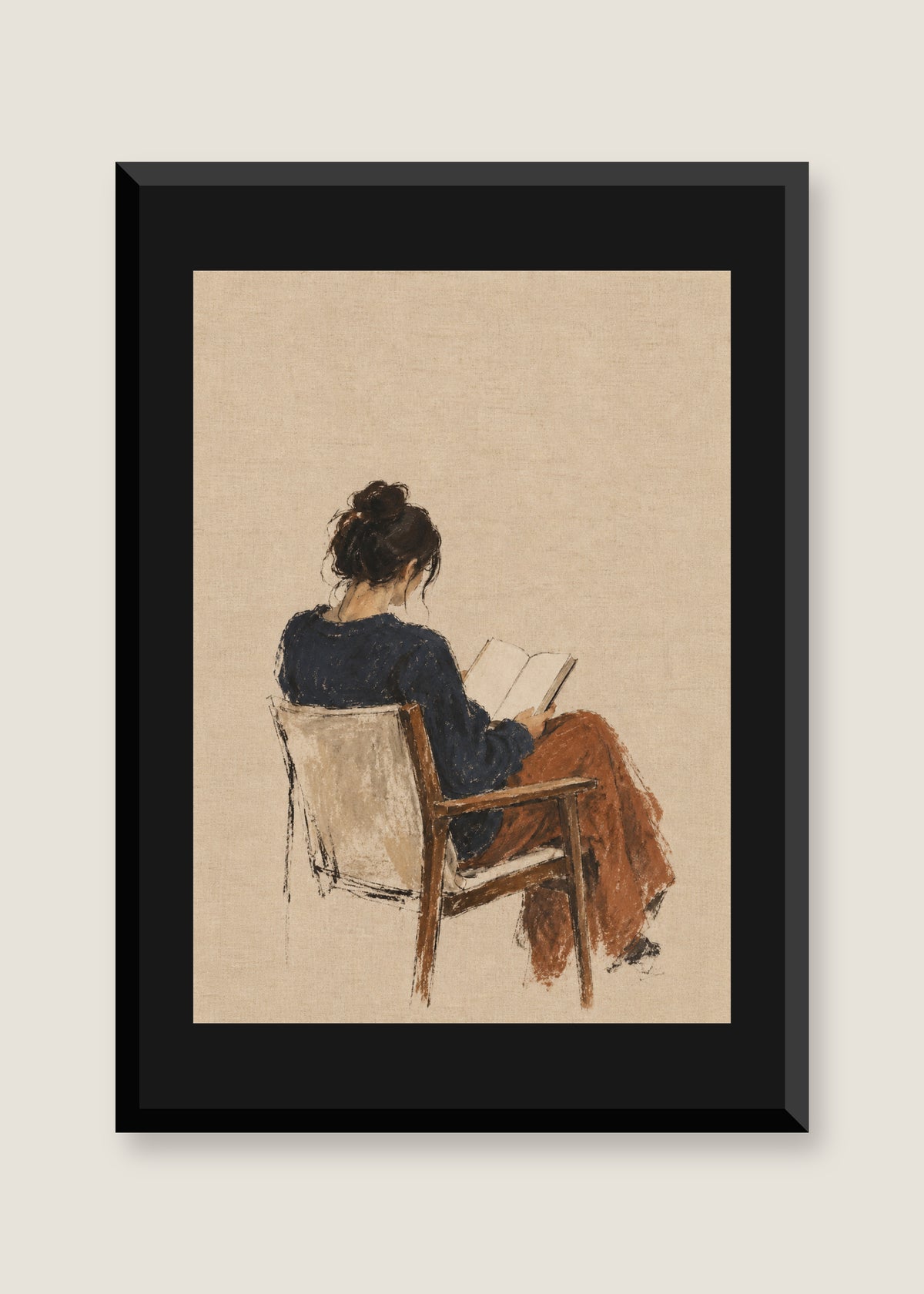 The Quiet Reader, Black mat with black frame