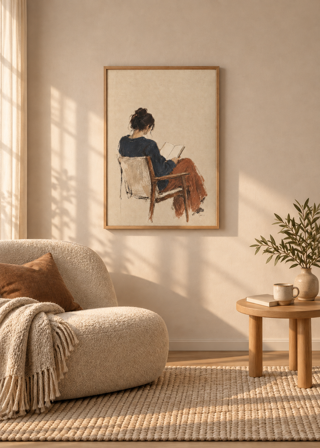 The Quiet Reader framed in a warm Scandinavian reading corner