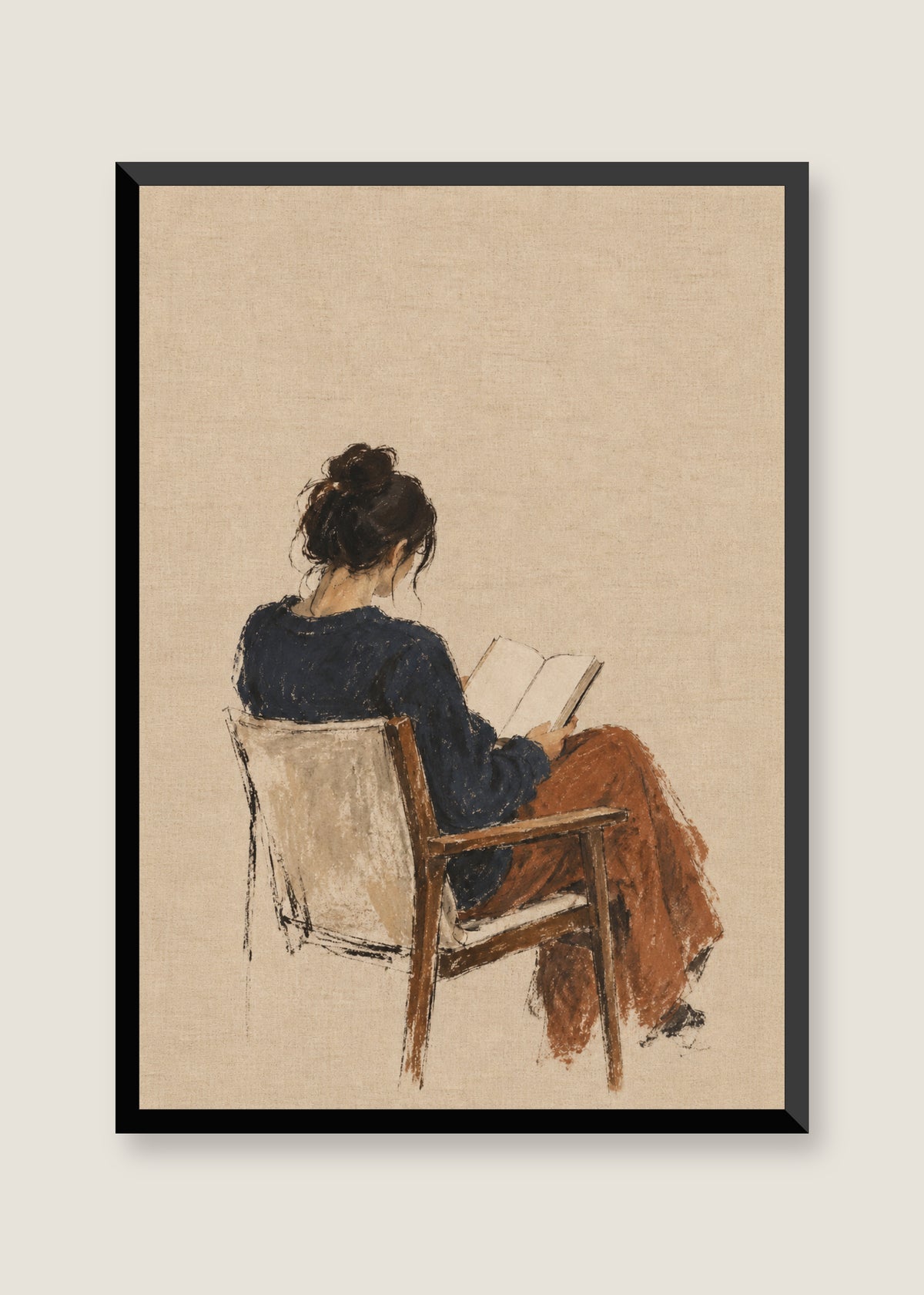 The Quiet Reader, No mat with black frame