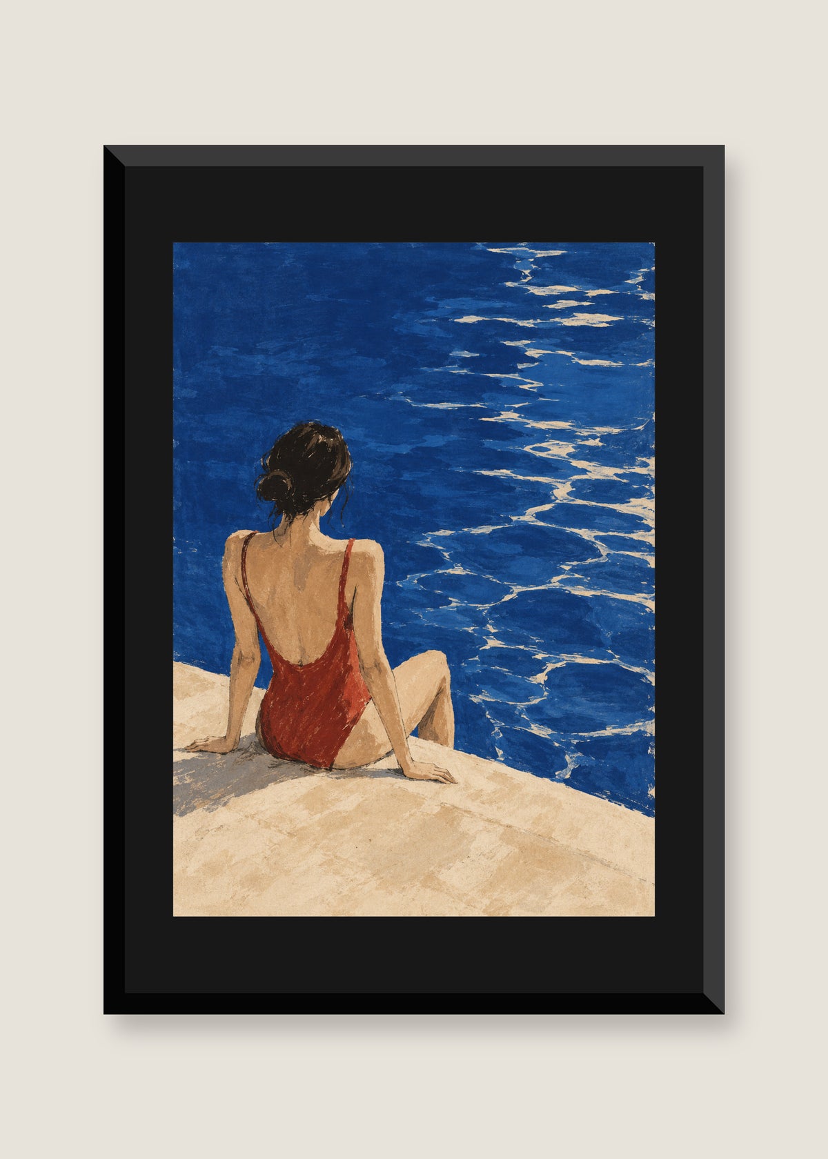 The Red Swimmer, Black mat with black frame