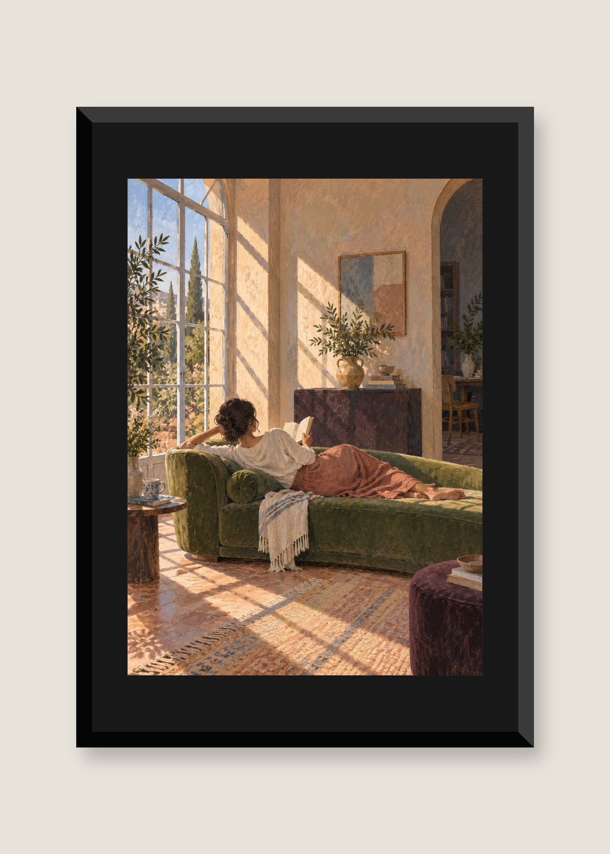 The Sunroom Pause, Black mat with black frame