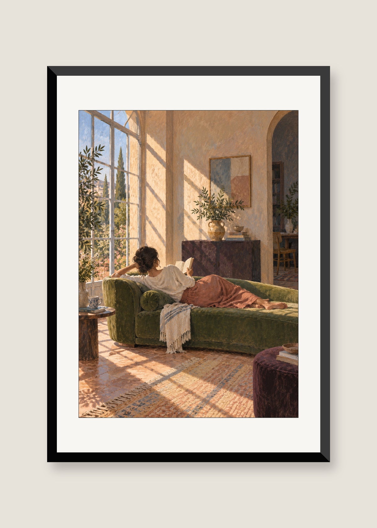 The Sunroom Pause, White mat with black frame