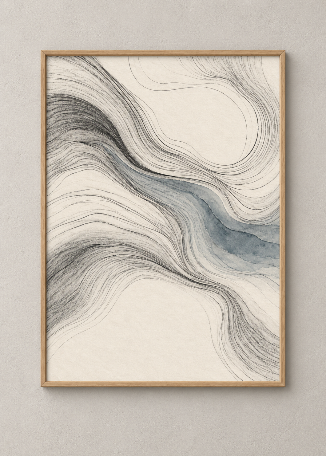 Tidal Contours, framed 50 by 70 centimetre art print in natural wood