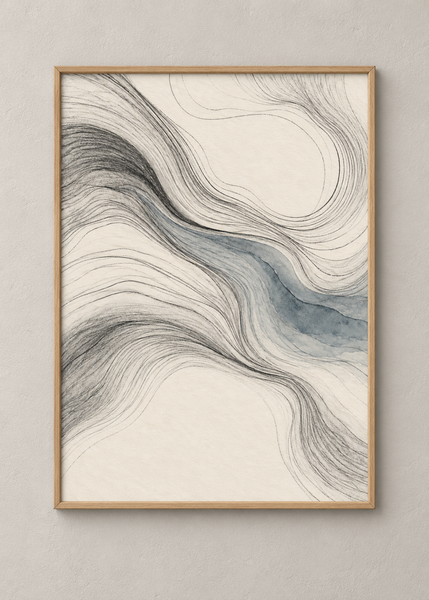 Tidal Contours, framed 50 by 70 centimetre art print in natural wood