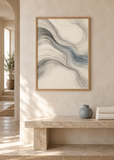 Tidal Contours, framed 50 by 70 centimetre art print styled in an interior