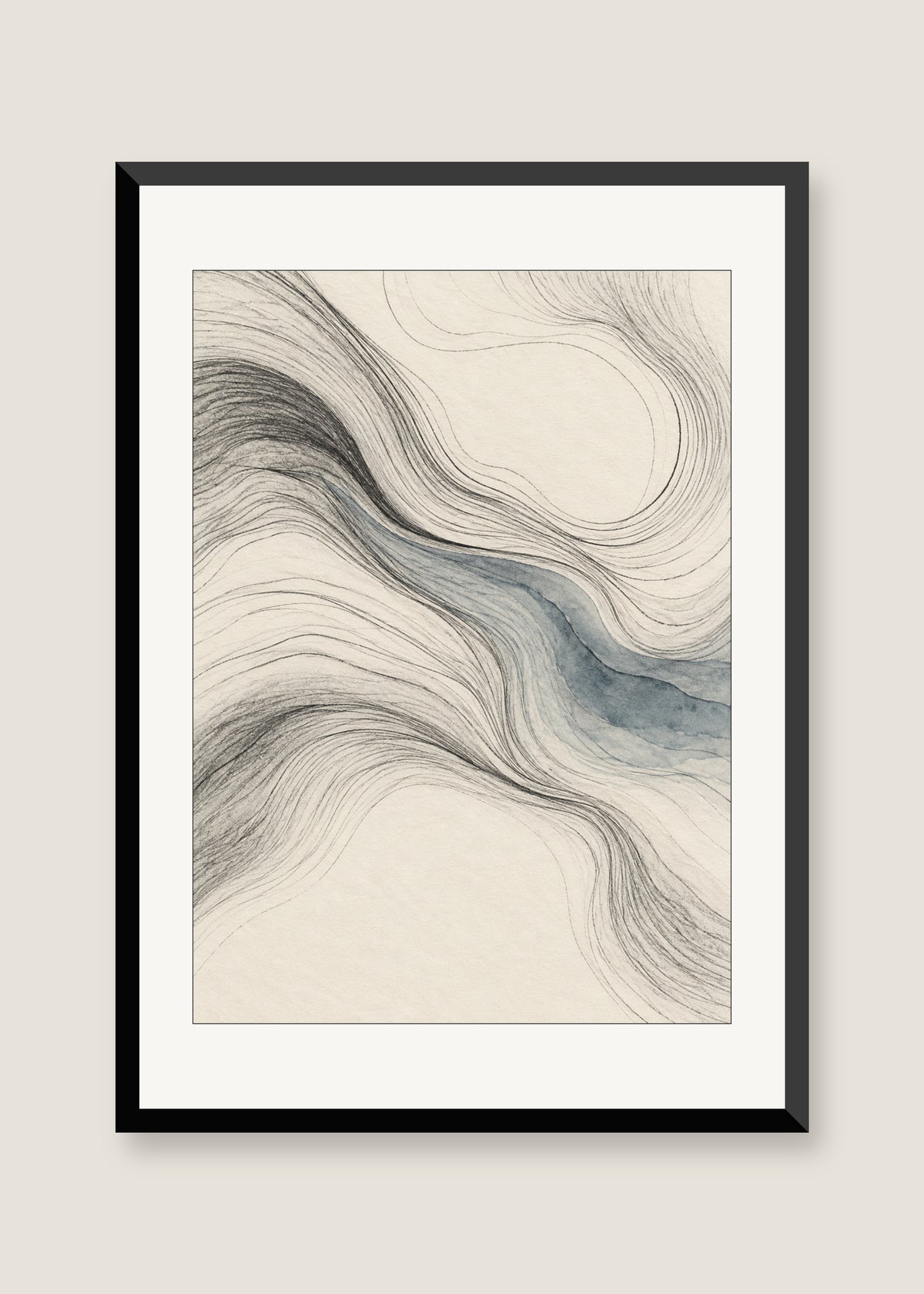 Tidal Contours, White mat with black frame