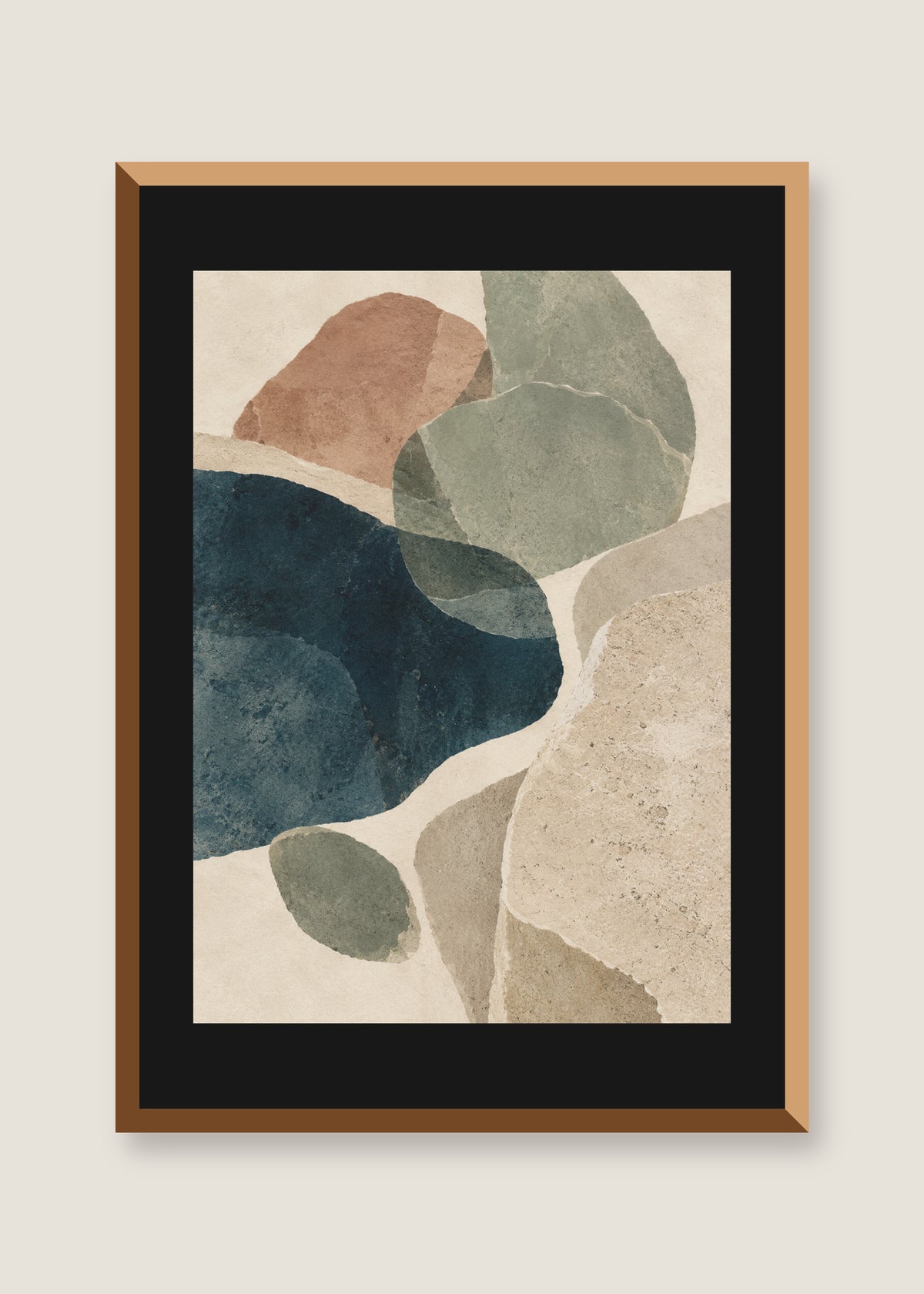 Tidal Forms I, Black mat with natural oak frame