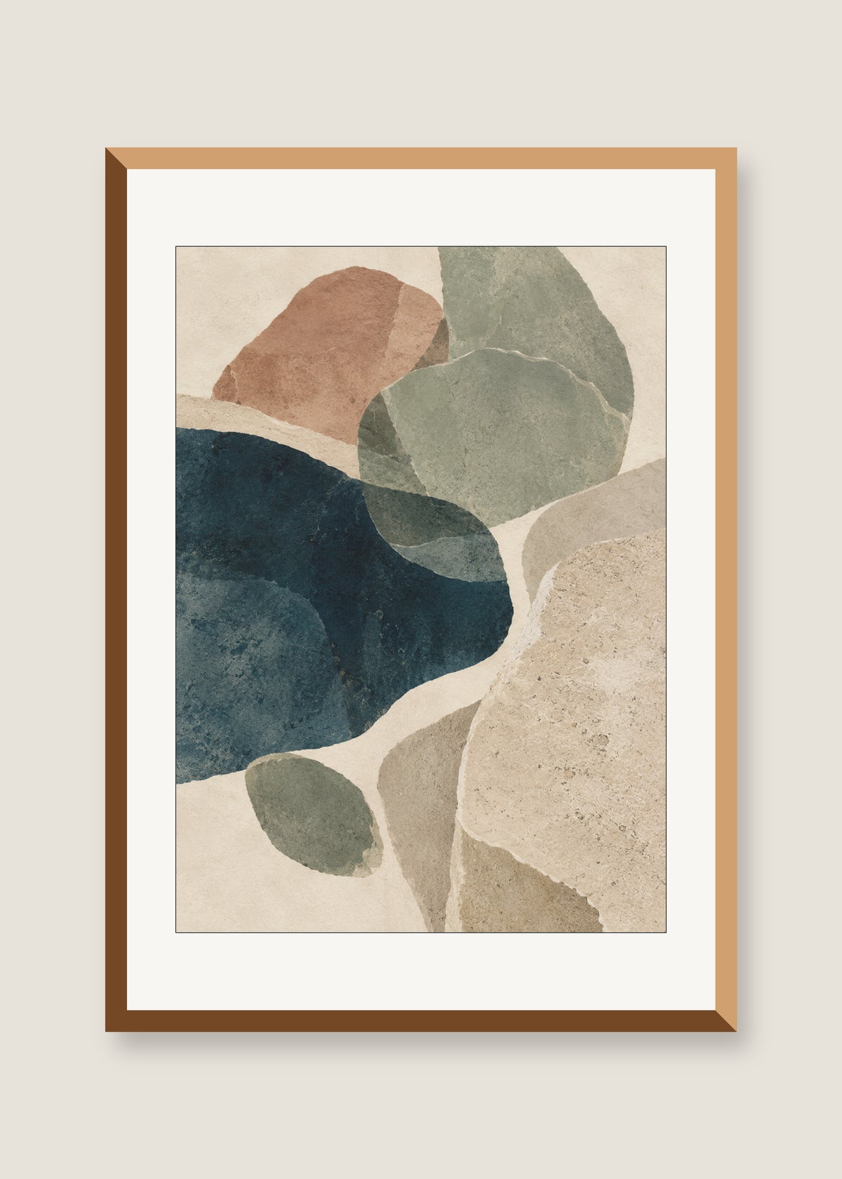 Tidal Forms I, White mat with natural oak frame