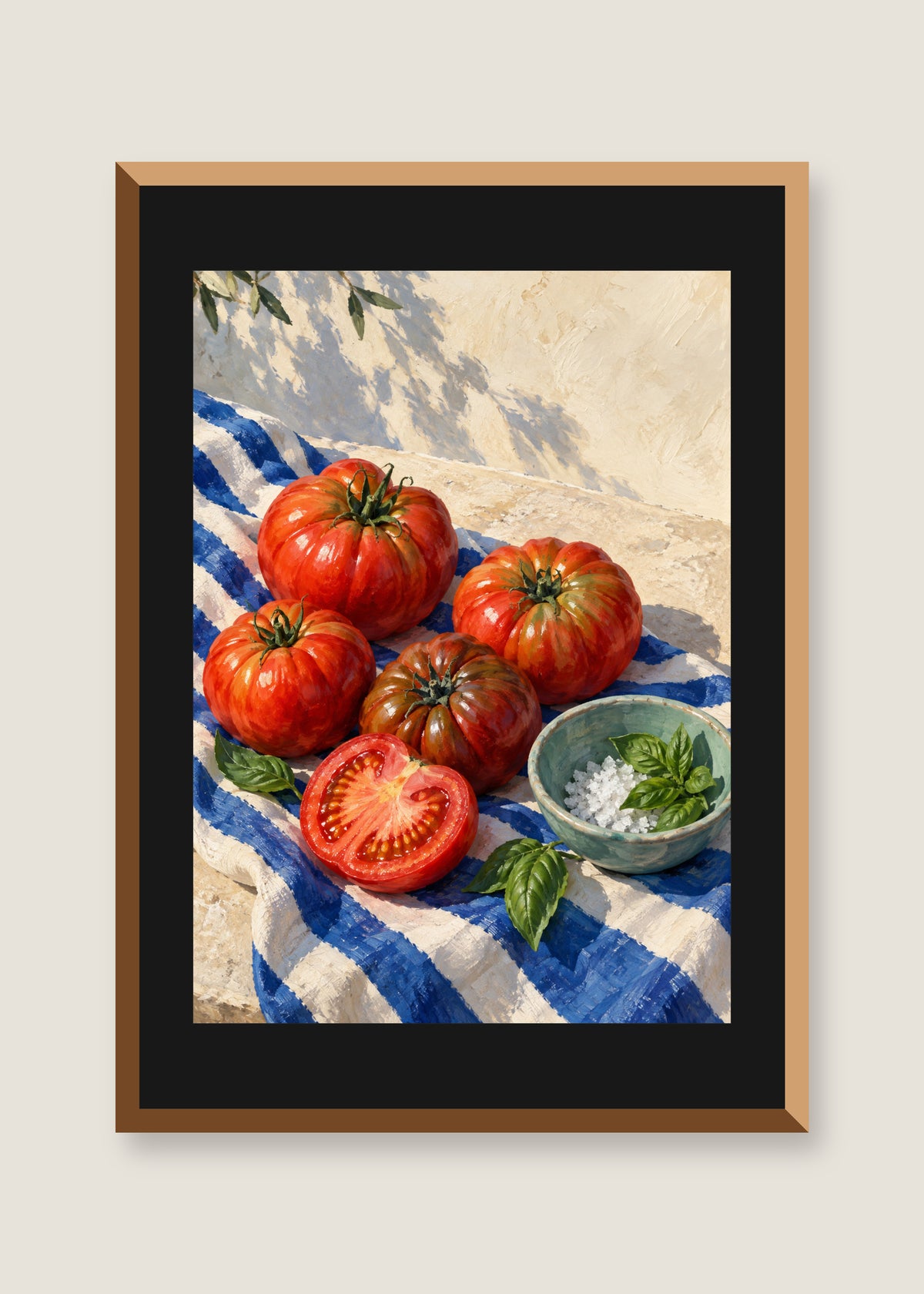 Tomatoes at the Lido, Black mat with natural oak frame