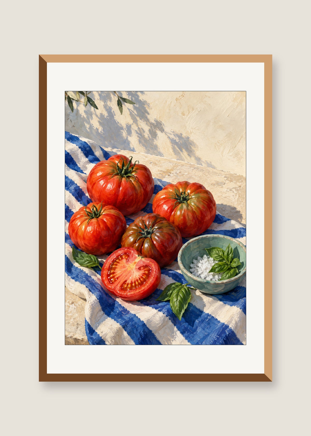Tomatoes at the Lido, White mat with natural oak frame