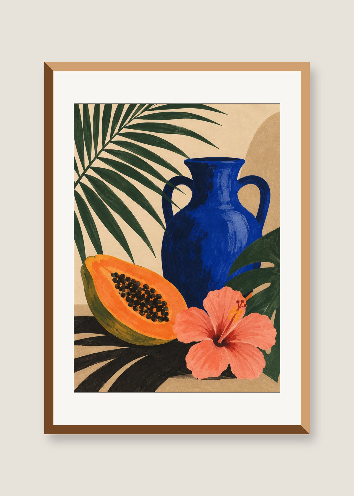 Tropic Assembly, White mat with natural oak frame