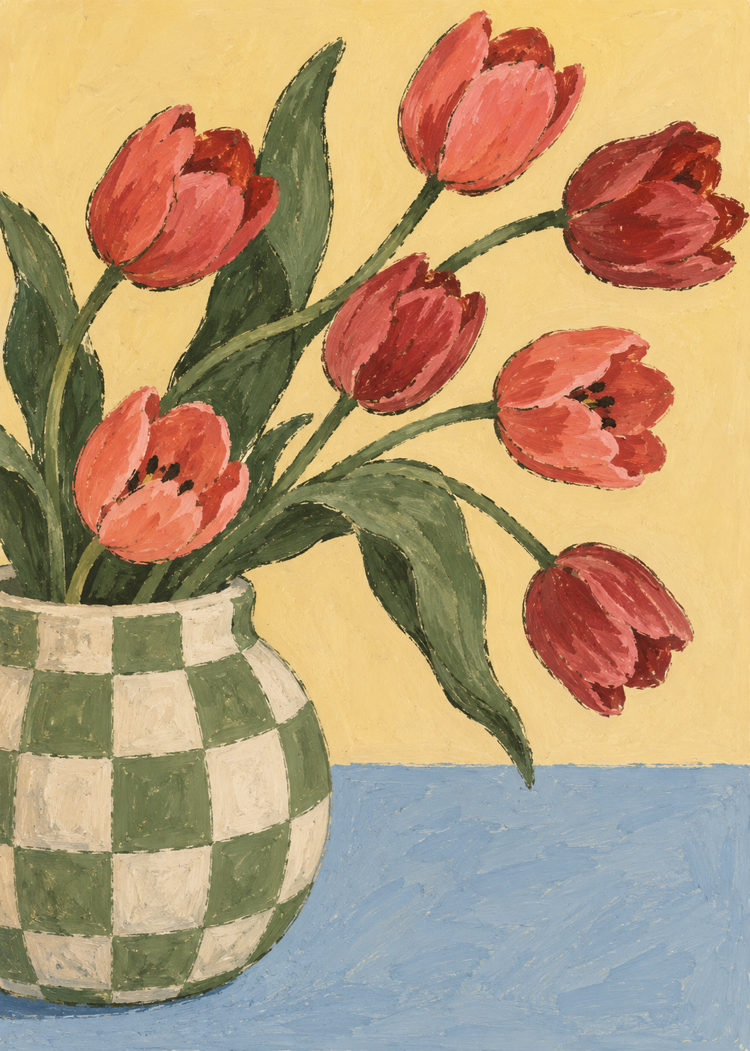 Tulips in the Checked Pitcher artwork-only poster