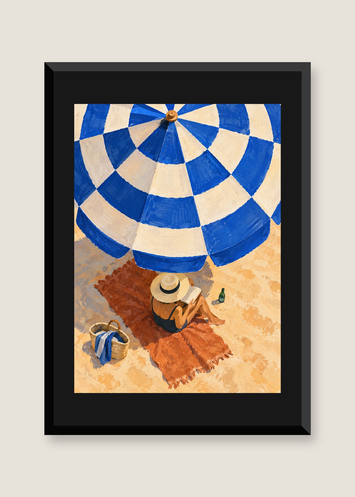Under the Blue Parasol, Black mat with black frame
