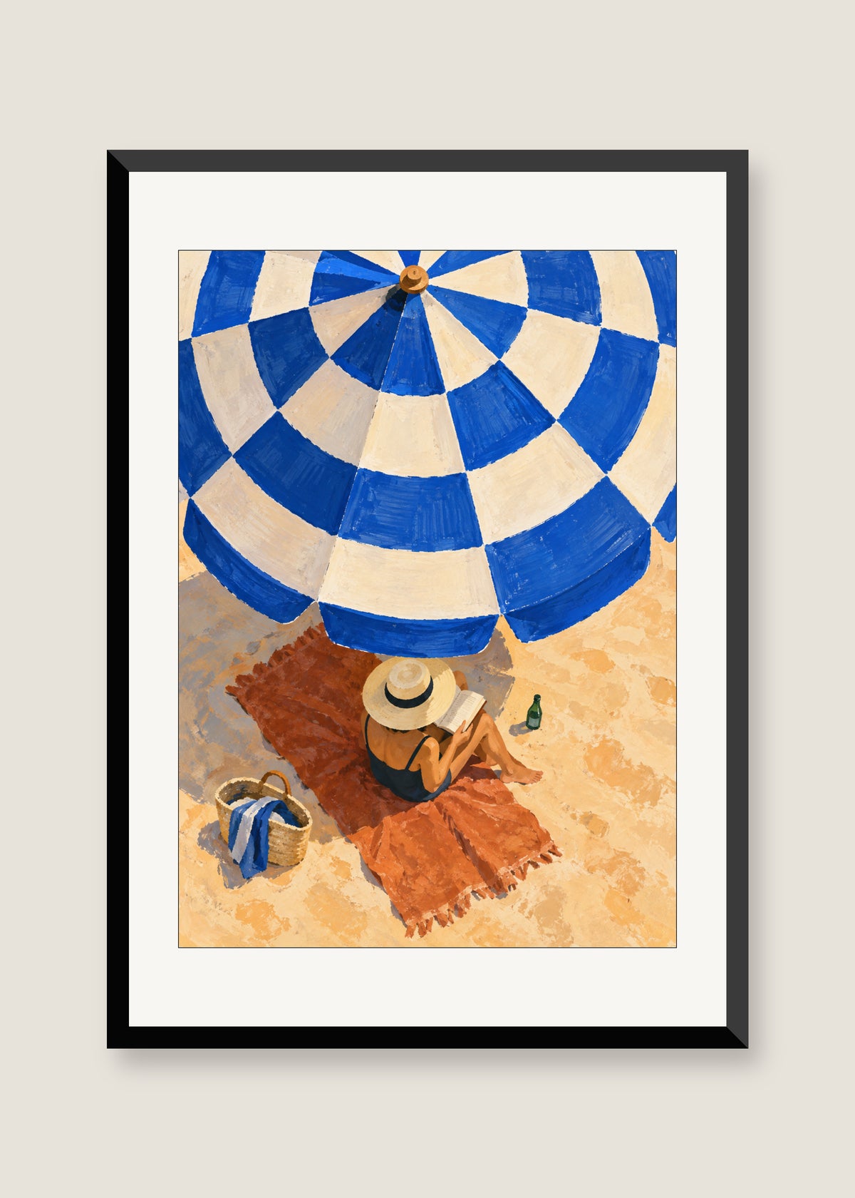 Under the Blue Parasol, White mat with black frame