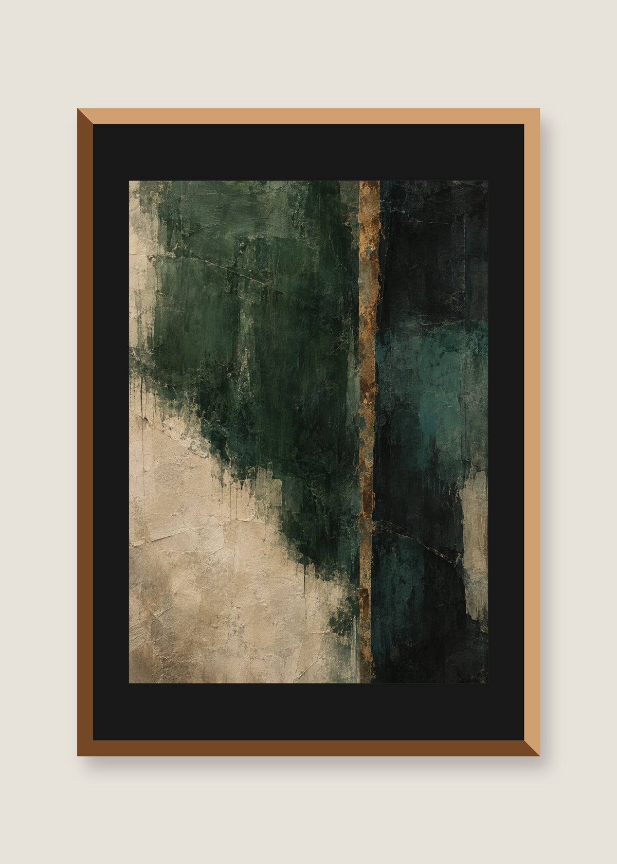 Verdant Relic, Black mat with natural oak frame