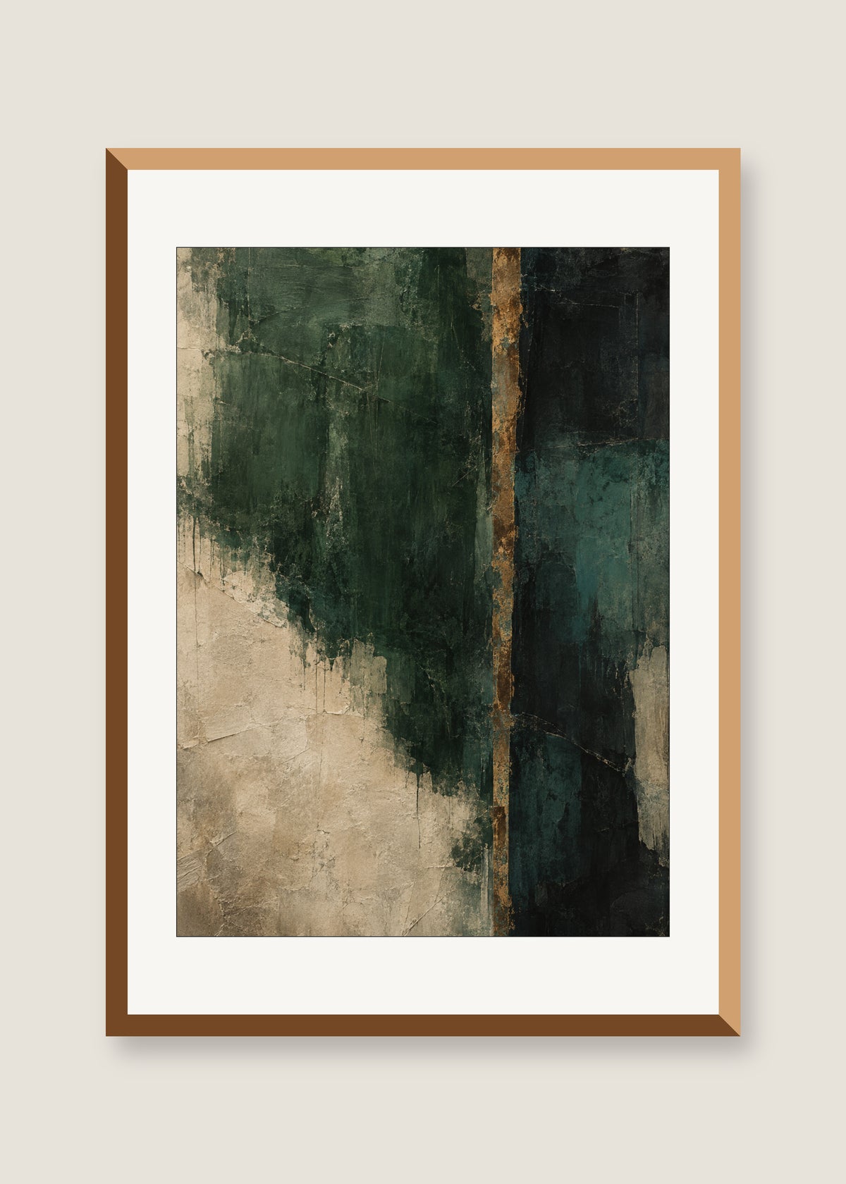 Verdant Relic, White mat with natural oak frame