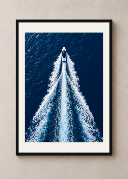 White Wake, black framed 50 x 70 cm presentation with white mat