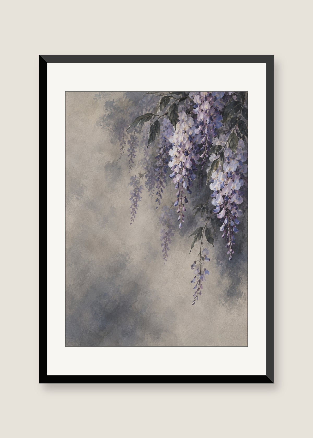 Wisteria in Smoke, White mat with black frame